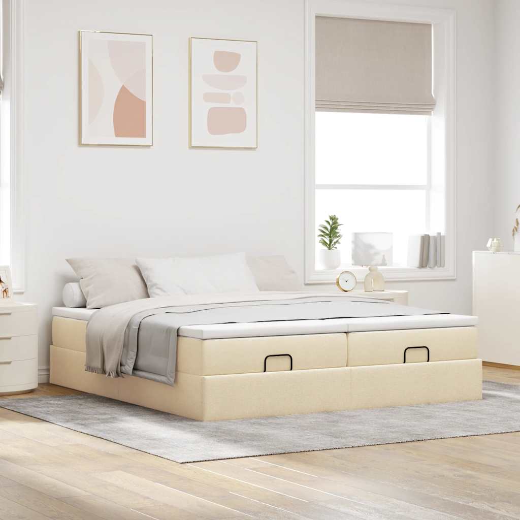 Cadre de lit ottoman avec matelas crème 160x200 cm tissu - XIOS