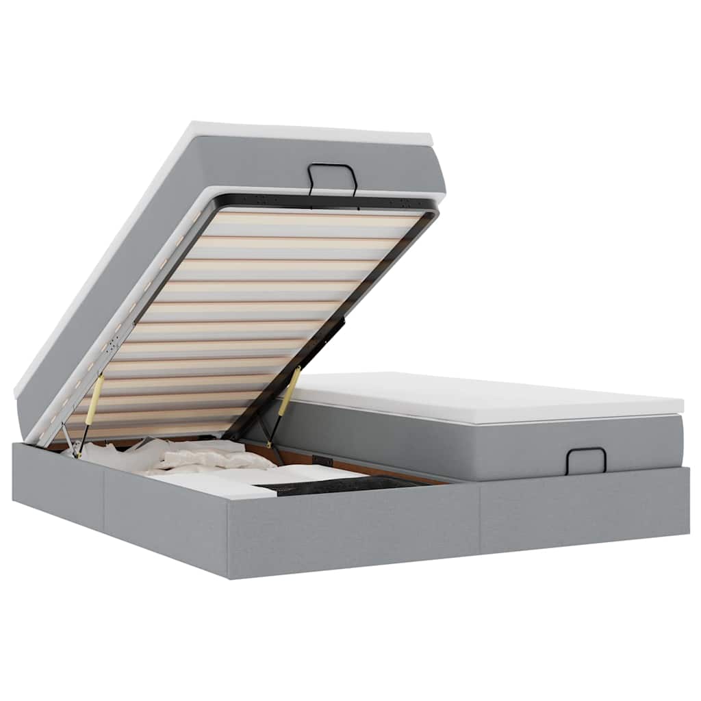 Cadre de lit ottoman et matelas gris clair 180x200cm tissu - XIOS