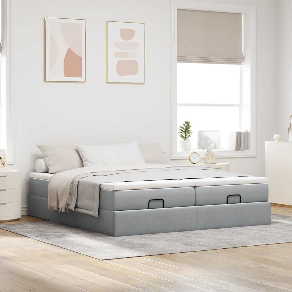 Cadre de lit ottoman et matelas gris clair 180x200cm tissu - XIOS