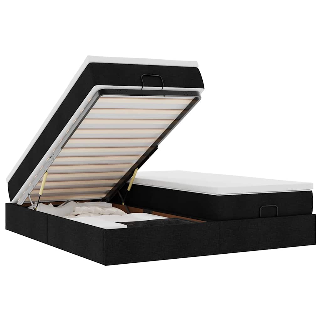 Cadre de lit ottoman avec matelas noir 180x200cm tissu - XIOS