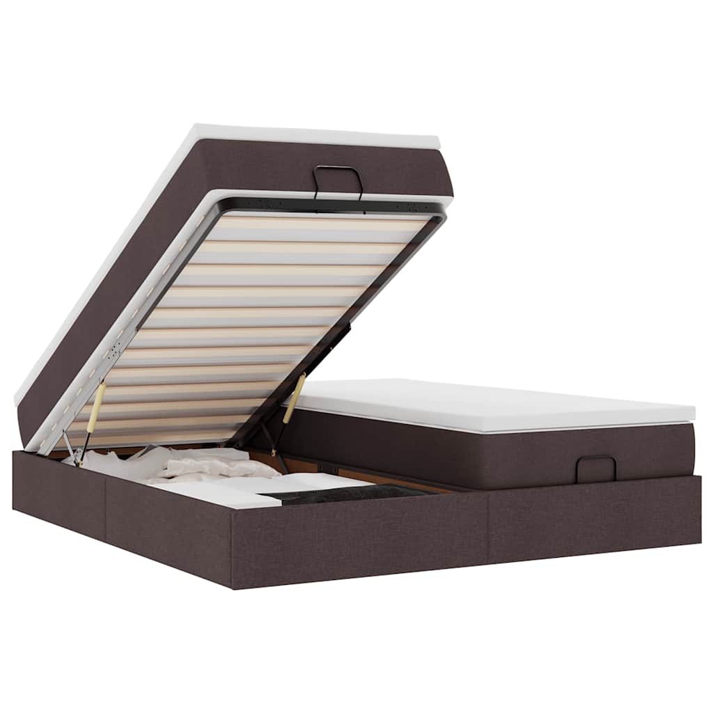 Cadre de lit ottoman avec matelas marron foncé 180x200 cm tissu - XIOS