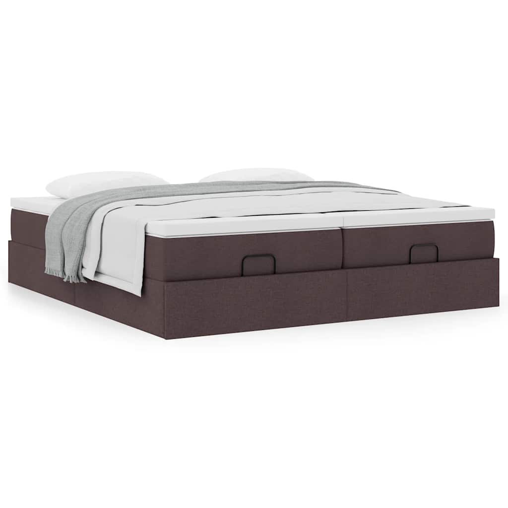 Cadre de lit ottoman avec matelas marron foncé 180x200 cm tissu - XIOS