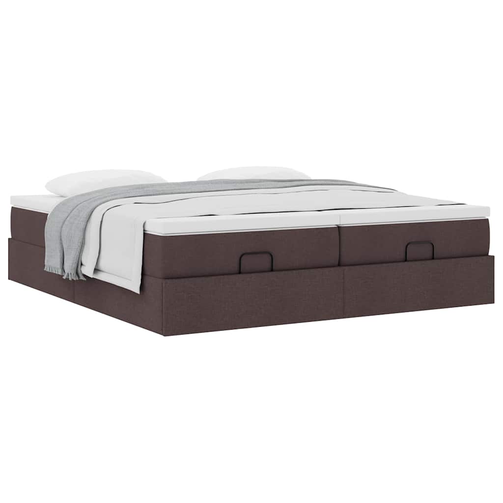 Cadre de lit ottoman avec matelas marron foncé 180x200 cm tissu - XIOS