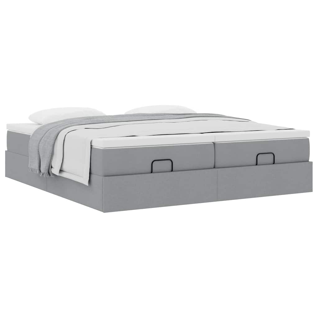Cadre de lit ottoman et matelas gris clair 200x200cm tissu - XIOS