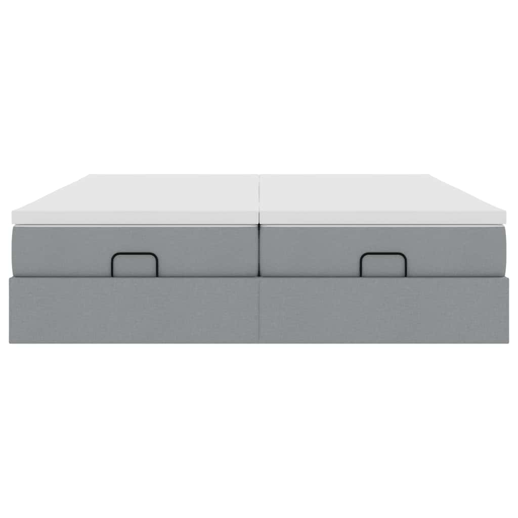 Cadre de lit ottoman et matelas gris clair 200x200cm tissu - XIOS
