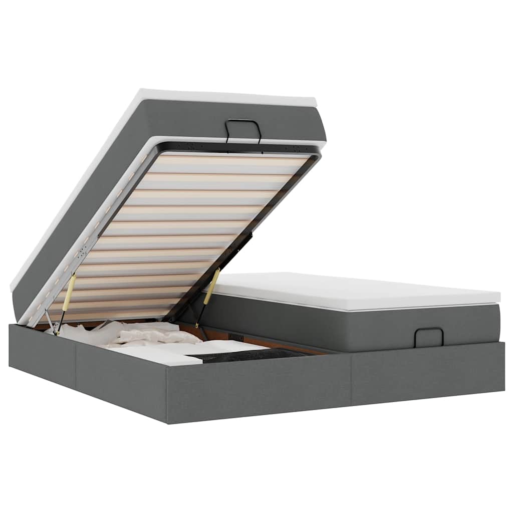 Cadre de lit ottoman avec matelas gris foncé 200x200cm tissu - XIOS