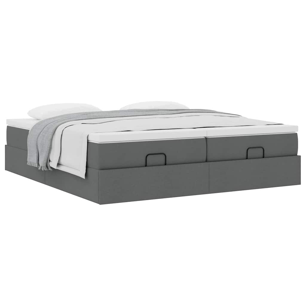 Cadre de lit ottoman avec matelas gris foncé 200x200cm tissu - XIOS