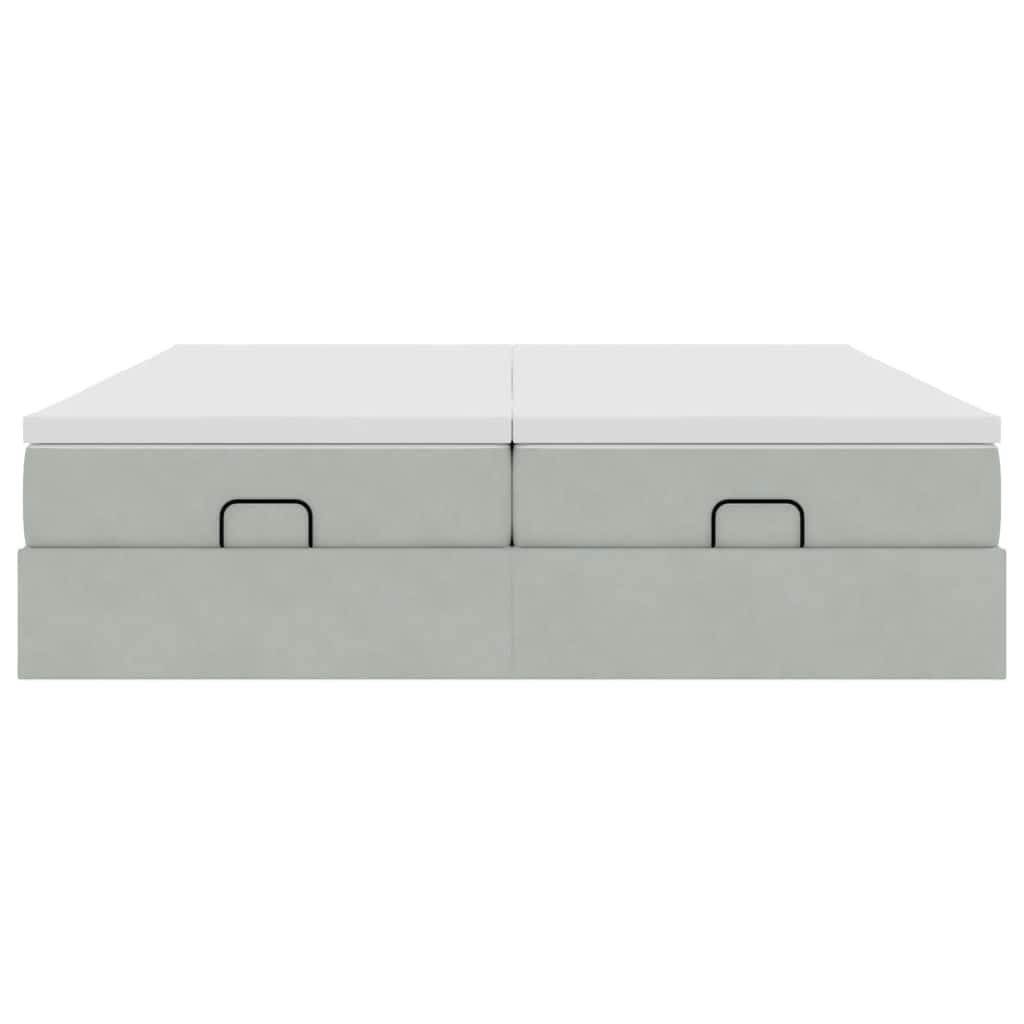 Cadre de lit ottoman et matelas gris clair 160x200cm velours - XIOS