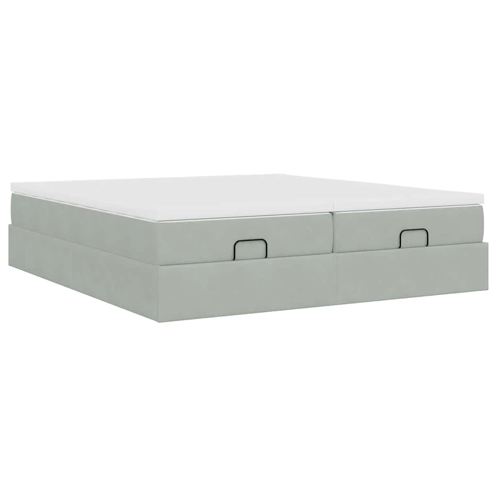 Cadre de lit ottoman et matelas gris clair 160x200cm velours - XIOS