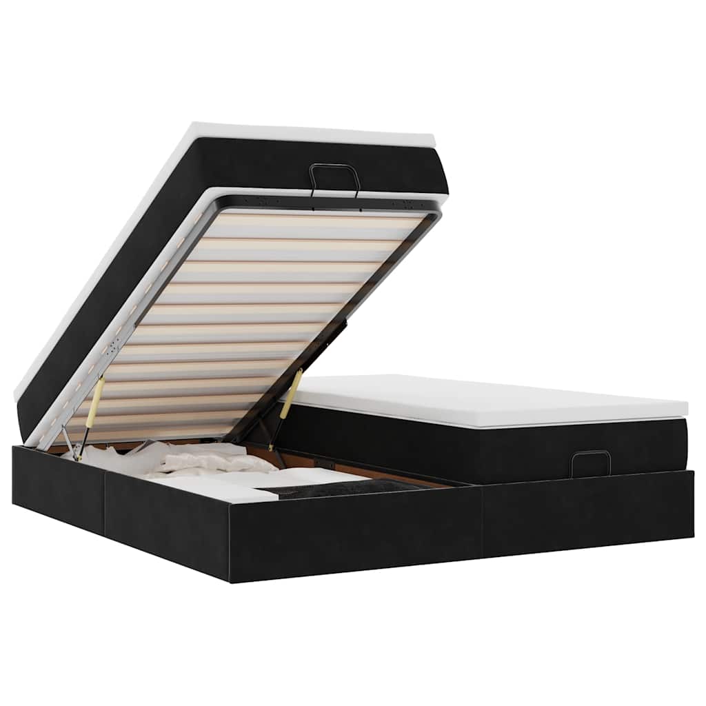 Cadre de lit ottoman avec matelas noir 160x200 cm velours - XIOS