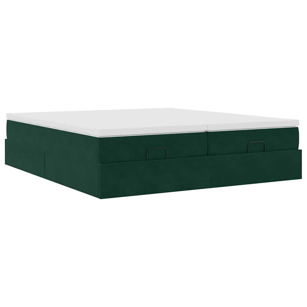 Cadre de lit ottoman avec matelas vert foncé 160x200 cm velours