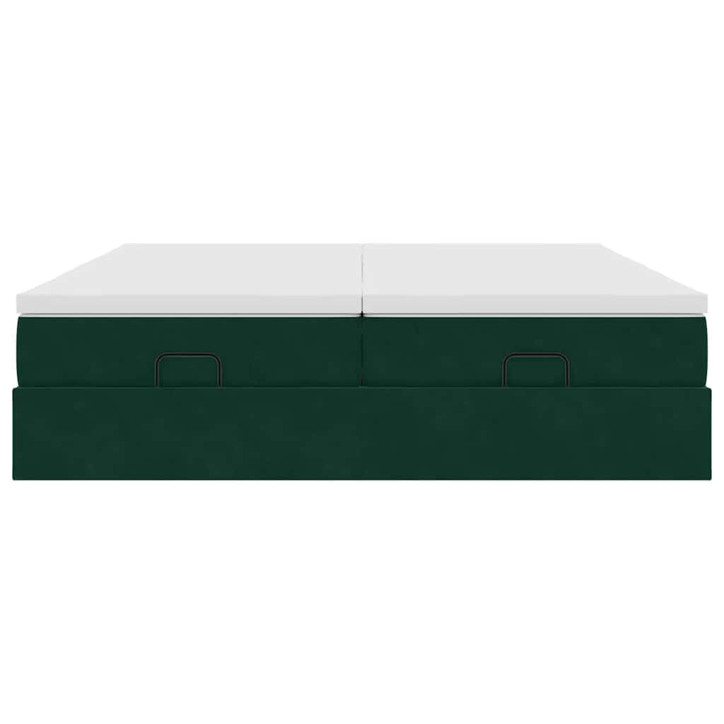 Cadre de lit ottoman avec matelas vert foncé 160x200 cm velours