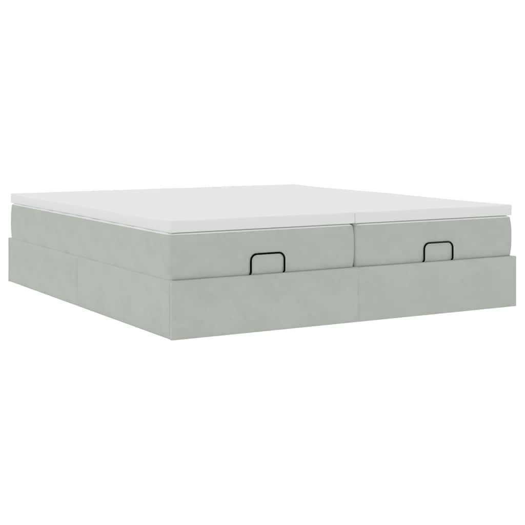 Cadre de lit ottoman et matelas gris clair 180x200cm velours - XIOS