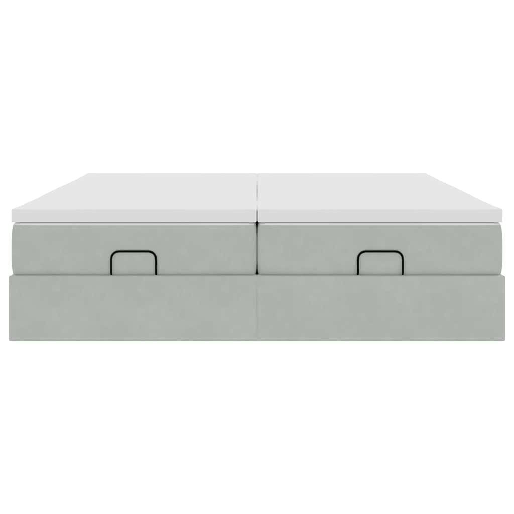 Cadre de lit ottoman et matelas gris clair 180x200cm velours - XIOS