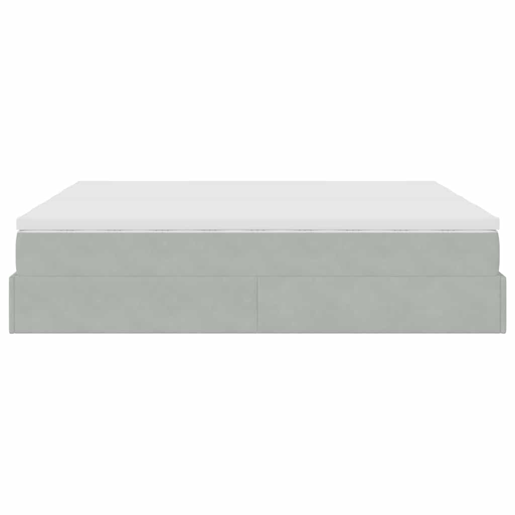 Cadre de lit ottoman et matelas gris clair 180x200cm velours - XIOS