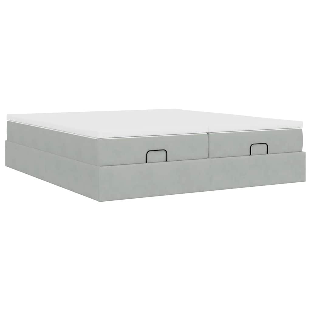 Cadre de lit ottoman et matelas gris clair 180x200cm velours - XIOS