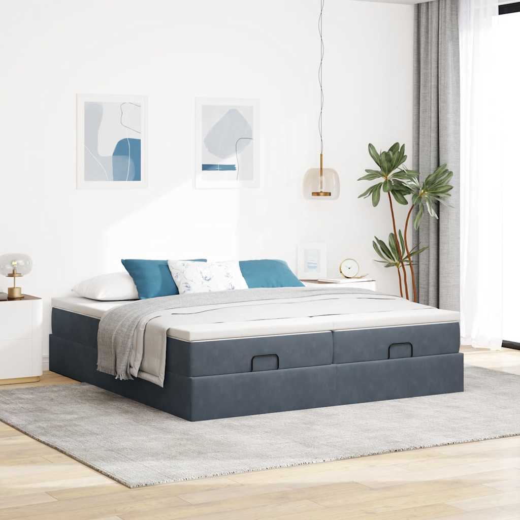 Cadre de lit ottoman avec matelas gris foncé 180x200cm velours - XIOS