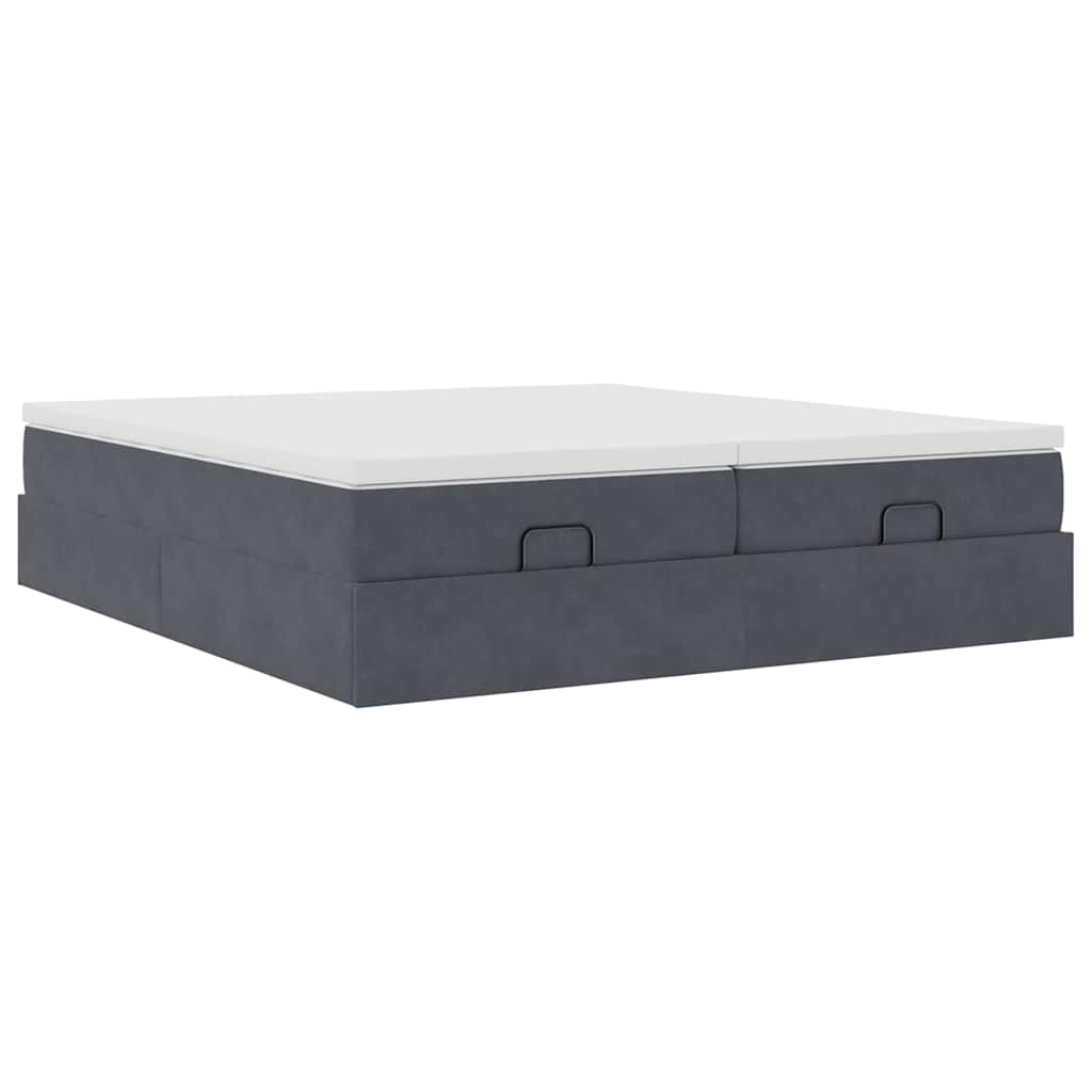 Cadre de lit ottoman avec matelas gris foncé 180x200cm velours - XIOS