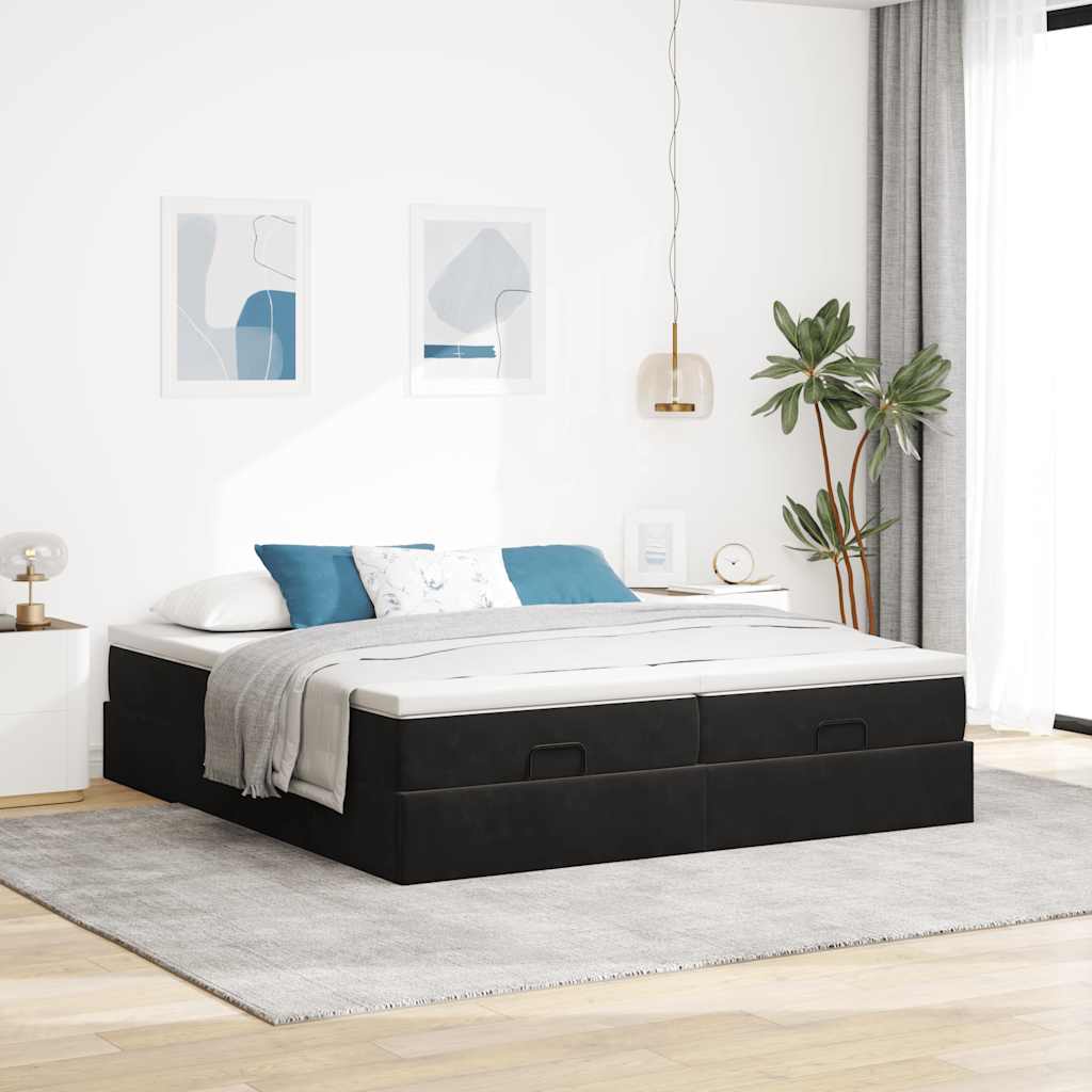 Cadre de lit ottoman avec matelas noir 180x200cm velours - XIOS