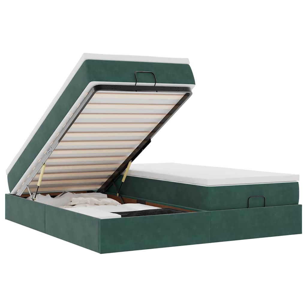 Cadre de lit ottoman avec matelas vert foncé 180x200cm velours - XIOS