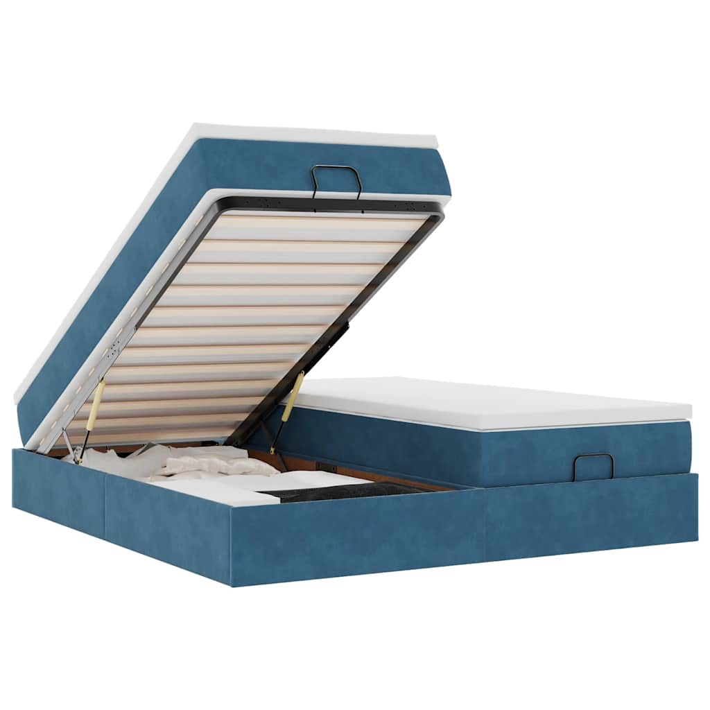Cadre de lit ottoman avec matelas bleu foncé 180x200 cm velours - XIOS