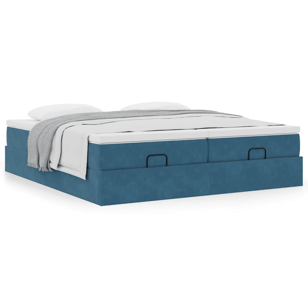 Cadre de lit ottoman avec matelas bleu foncé 180x200 cm velours - XIOS