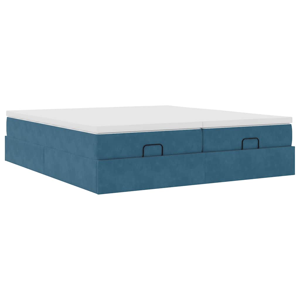 Cadre de lit ottoman avec matelas bleu foncé 180x200 cm velours - XIOS