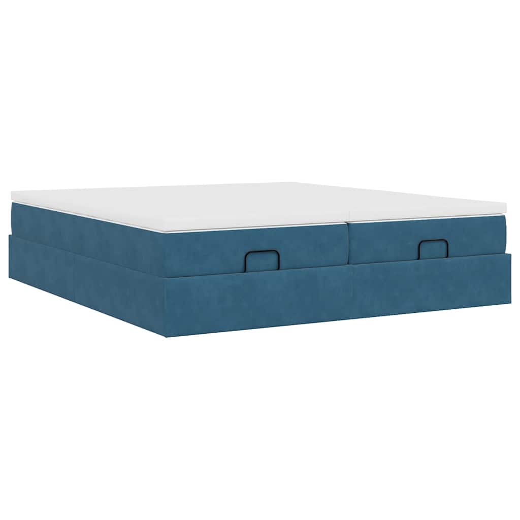 Cadre de lit ottoman avec matelas bleu foncé 180x200 cm velours - XIOS