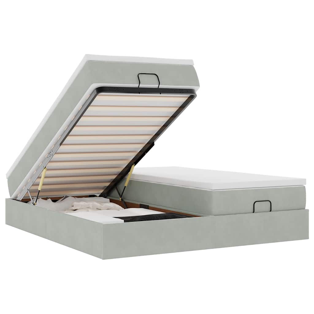 Cadre de lit ottoman avec matelas gris clair 200x200 cm velours - XIOS