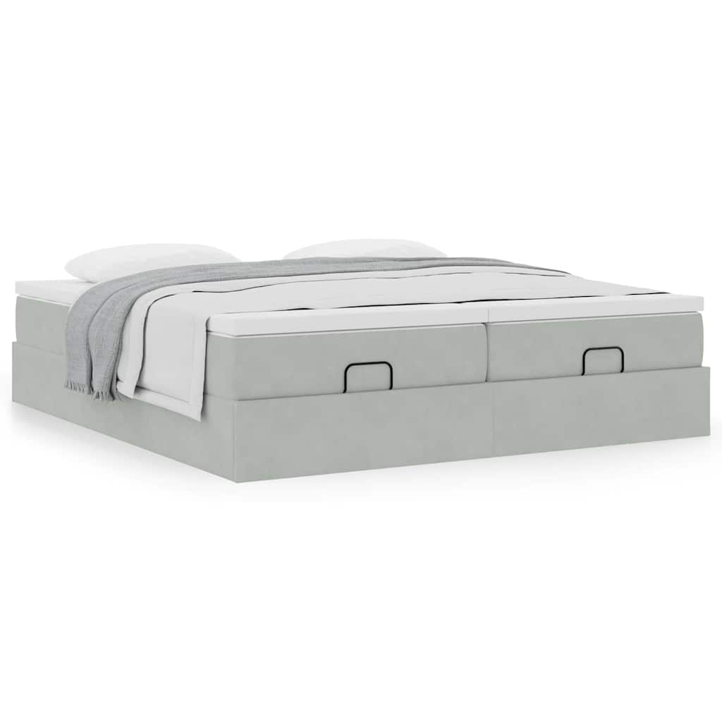 Cadre de lit ottoman avec matelas gris clair 200x200 cm velours - XIOS