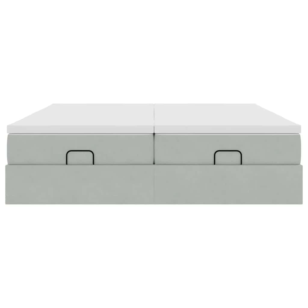 Cadre de lit ottoman avec matelas gris clair 200x200 cm velours - XIOS