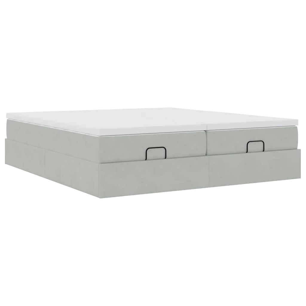 Cadre de lit ottoman avec matelas gris clair 200x200 cm velours - XIOS