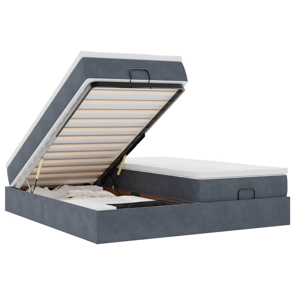 Cadre de lit ottoman avec matelas gris foncé 200x200 cm velours - XIOS
