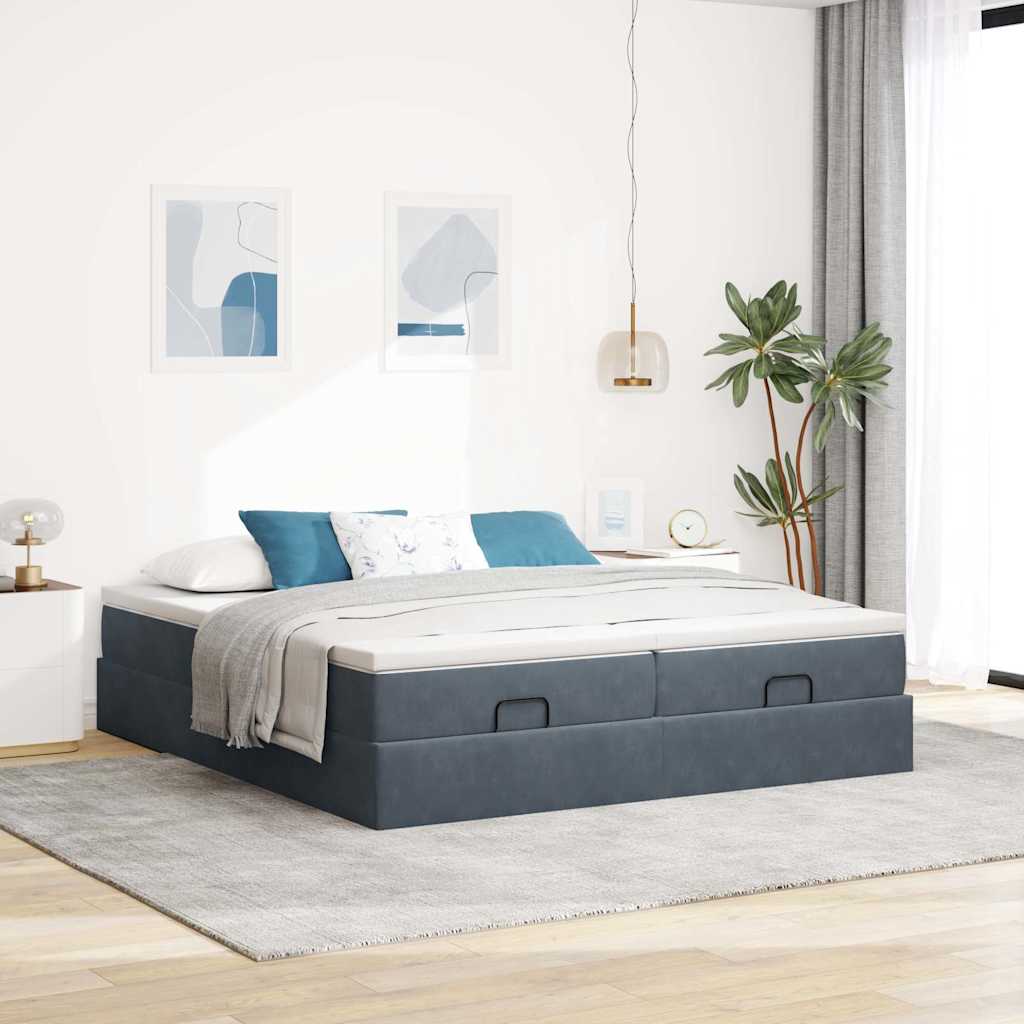 Cadre de lit ottoman avec matelas gris foncé 200x200 cm velours - XIOS