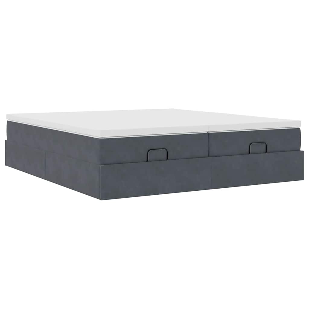Cadre de lit ottoman avec matelas gris foncé 200x200 cm velours - XIOS