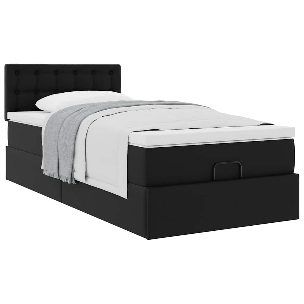 Lit ottoman avec matelas noir 80x200 cm similicuir - XIOS