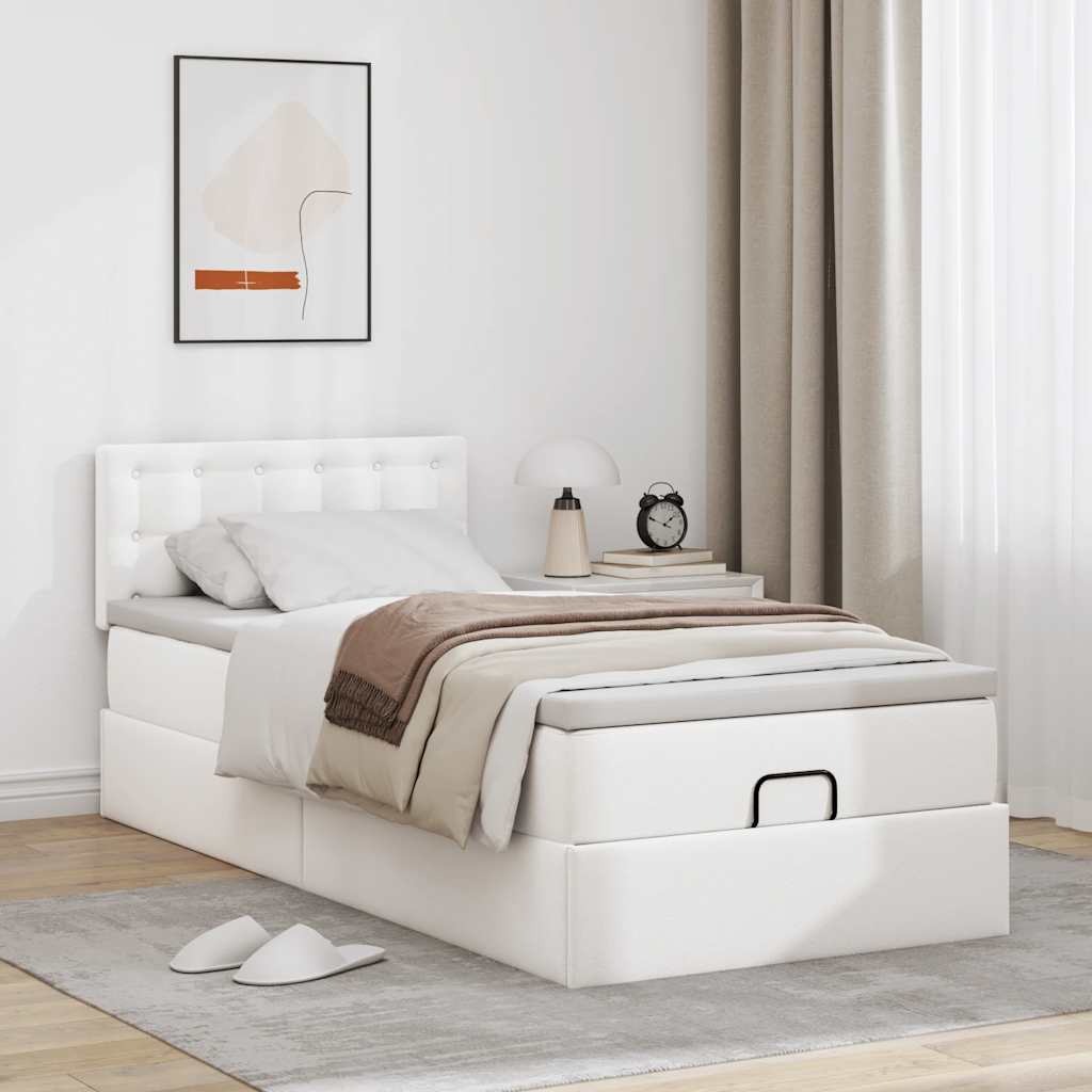 Lit ottoman avec matelas blanc 80x200 cm similicuir - XIOS