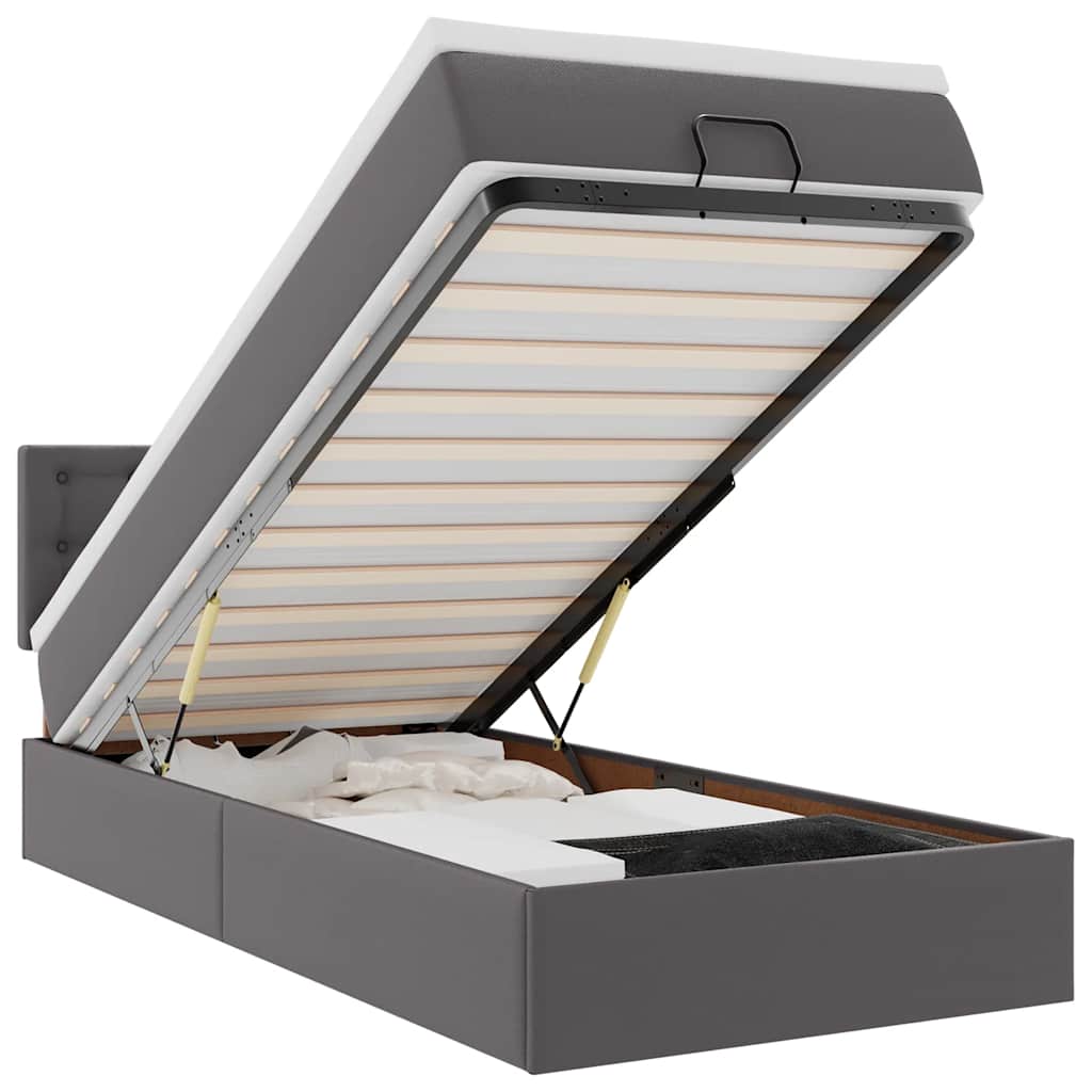 Lit ottoman avec matelas gris 80x200 cm similicuir - XIOS