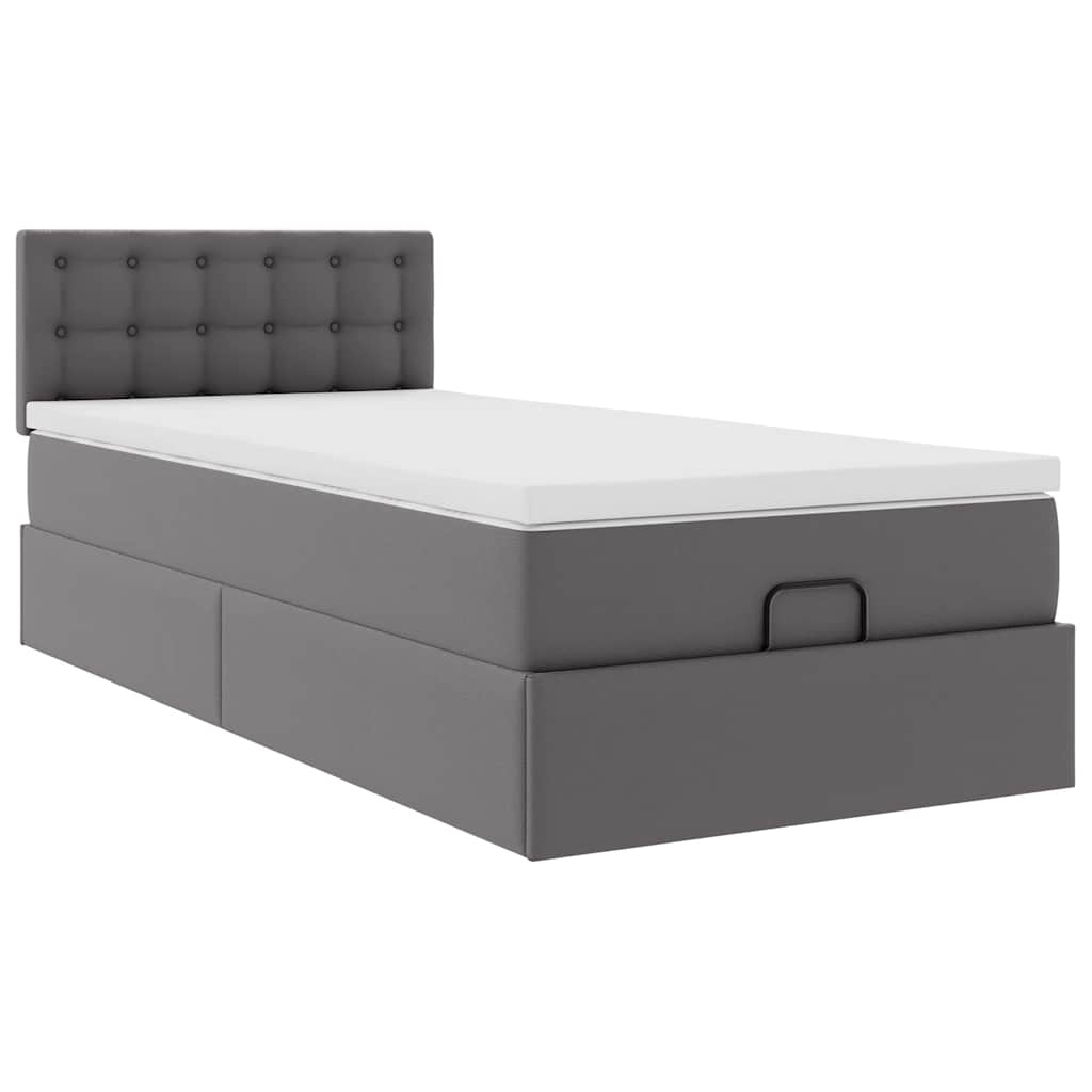 Lit ottoman avec matelas gris 80x200 cm similicuir - XIOS