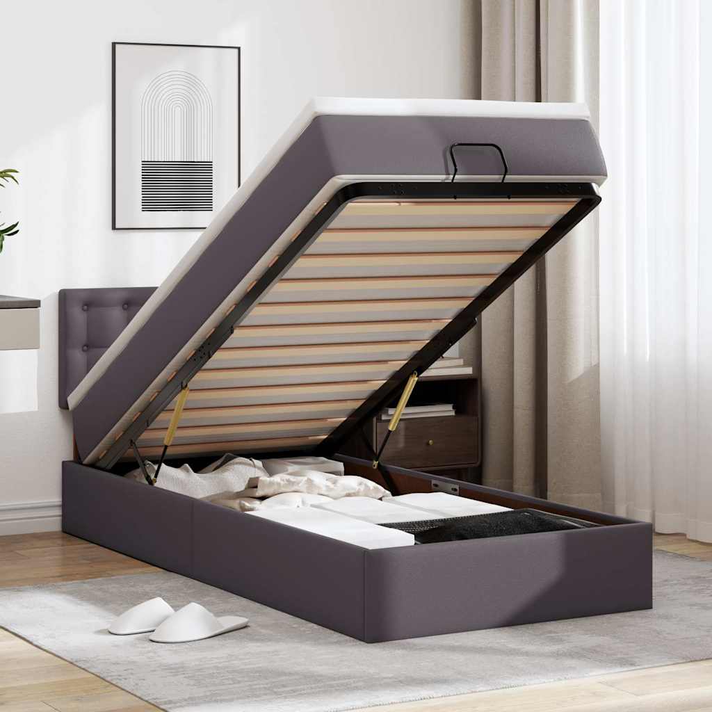 Lit ottoman avec matelas gris 80x200 cm similicuir - XIOS