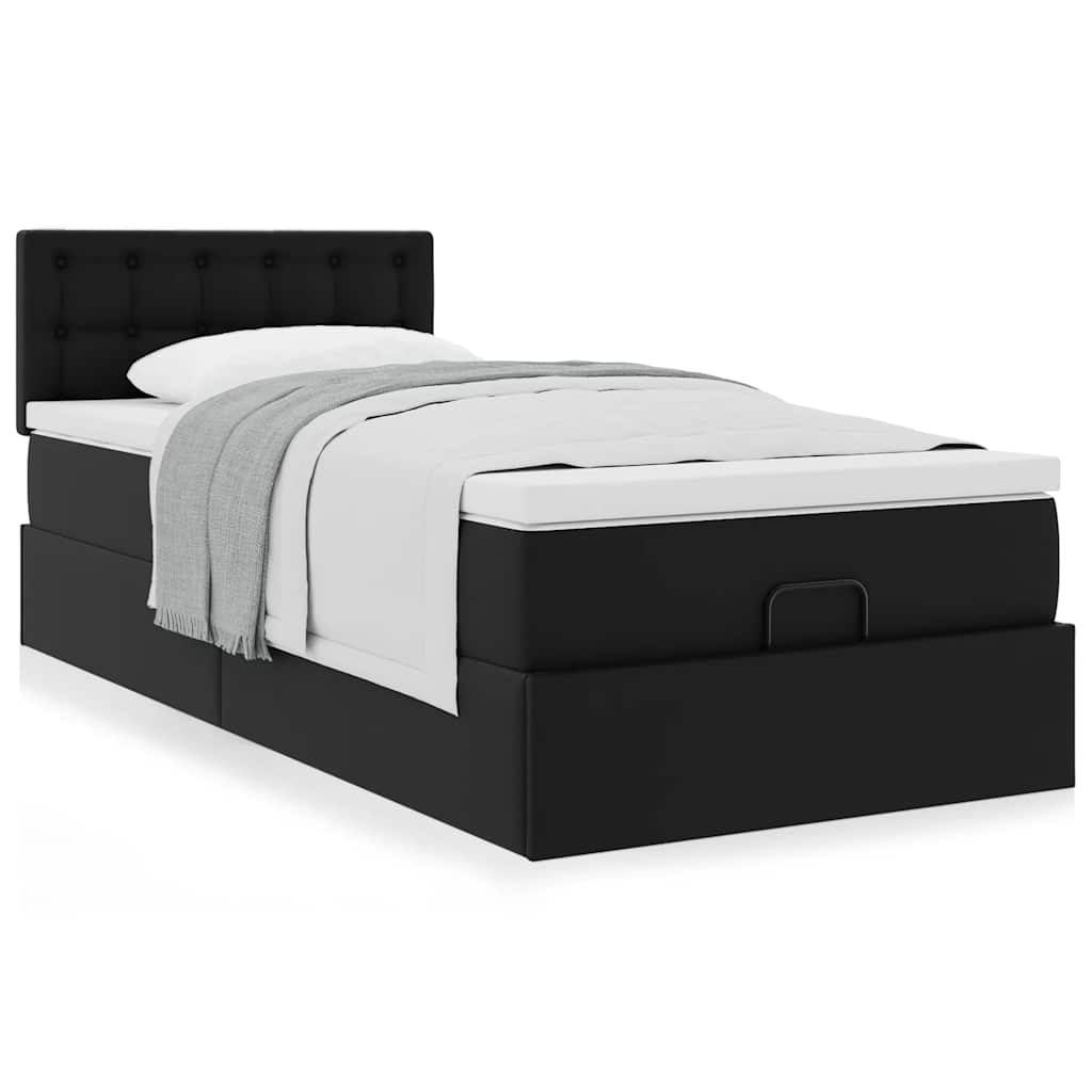 Lit ottoman avec matelas noir 90x190 cm similicuir - XIOS