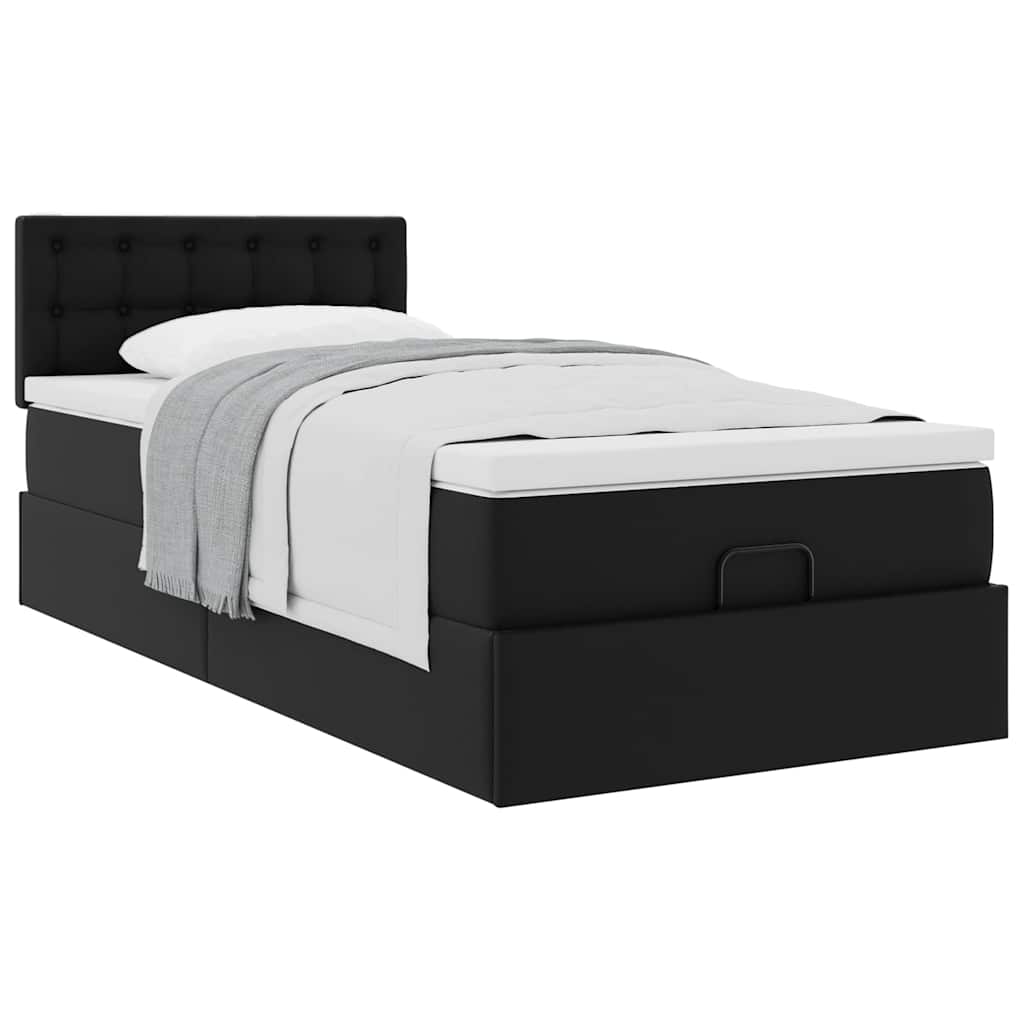 Lit ottoman avec matelas noir 90x190 cm similicuir - XIOS