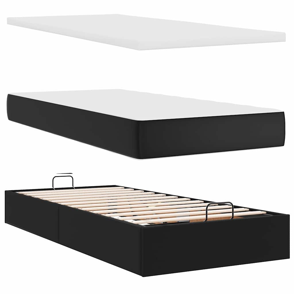 Lit ottoman avec matelas noir 90x190 cm similicuir - XIOS