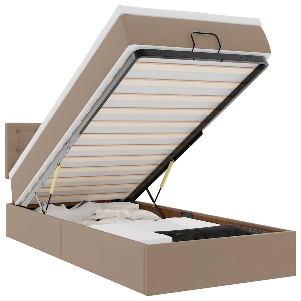 Lit ottoman et matelas cappuccino 90x190 cm similicuir