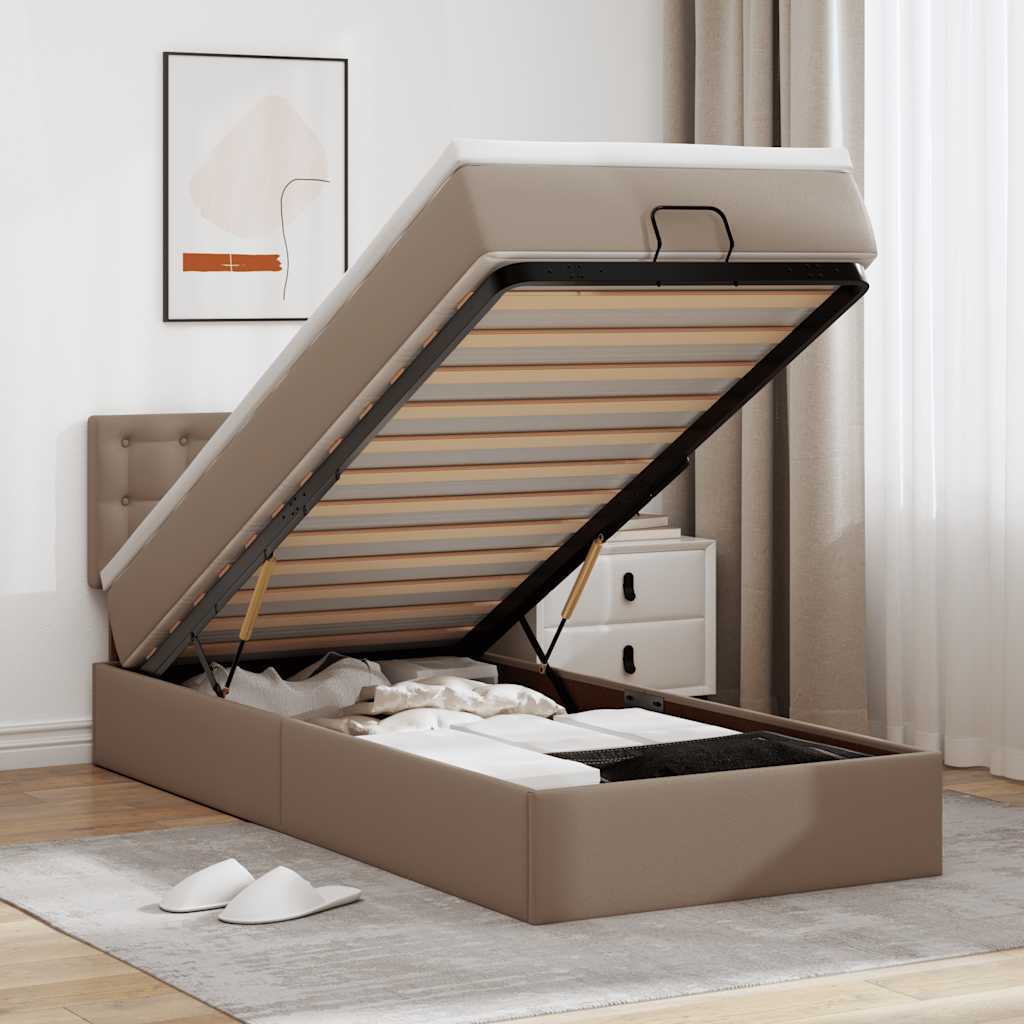 Lit ottoman et matelas cappuccino 90x200 cm similicuir - XIOS