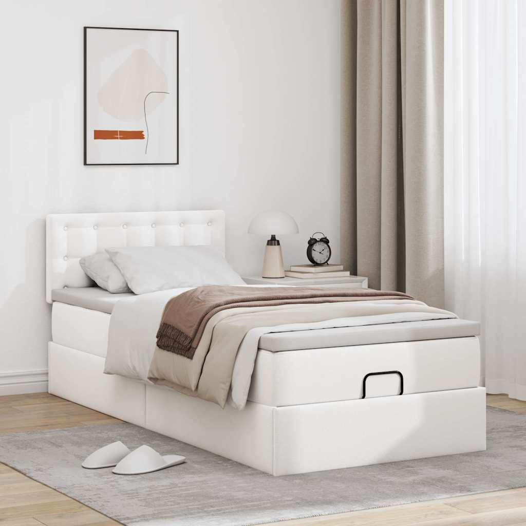 Lit ottoman avec matelas blanc 100x200 cm similicuir - XIOS