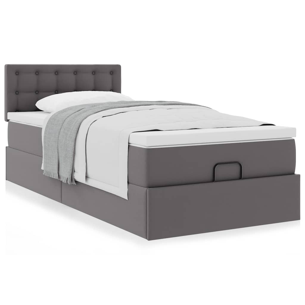 Lit ottoman avec matelas gris 100x200 cm similicuir - XIOS