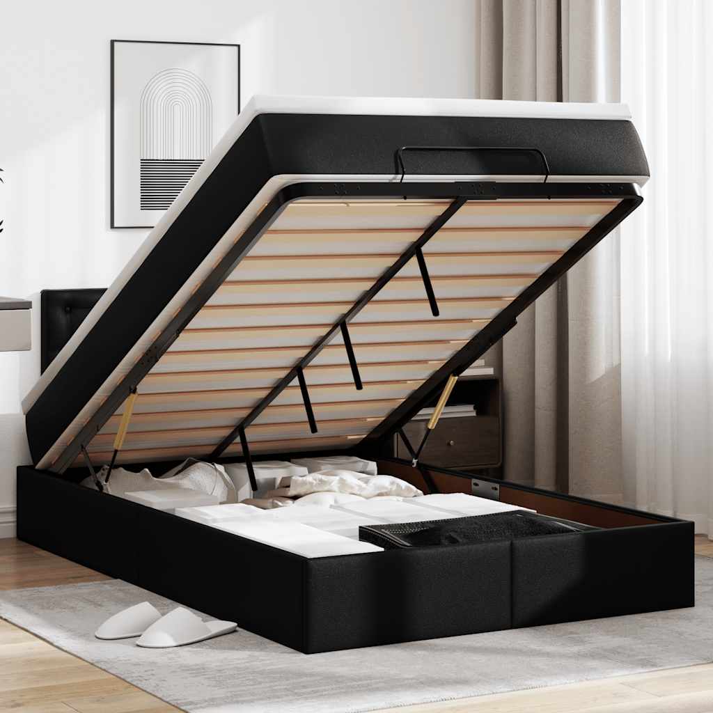 Cadre de lit ottoman avec matelas noir 120x190 cm similicuir - XIOS
