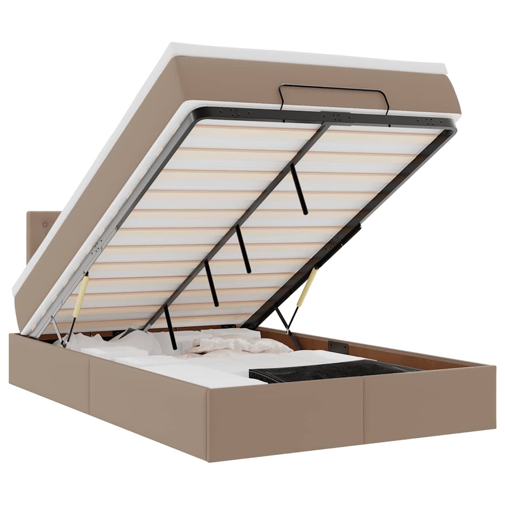 Cadre de lit ottoman et matelas cappuccino 120x190cm similicuir - XIOS