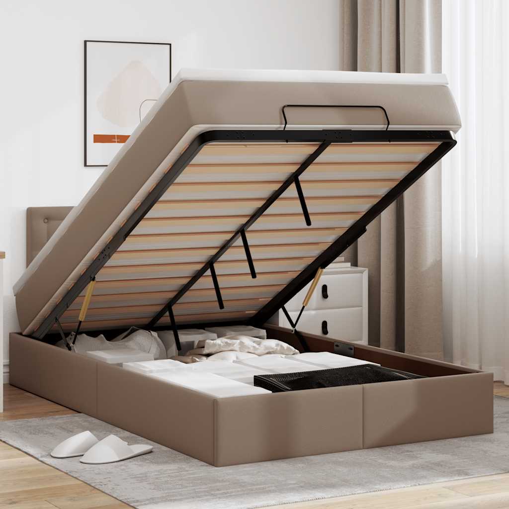 Cadre de lit ottoman et matelas cappuccino 120x190cm similicuir - XIOS